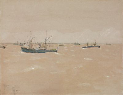 Vapeurs de fruits affrontant une tempête, au large des côtes espagnoles - Childe Frederick Hassam