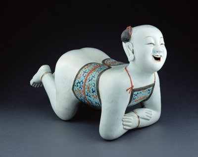 Oreiller en porcelaine chinoise en forme de garçon semi-nu - Chinese School