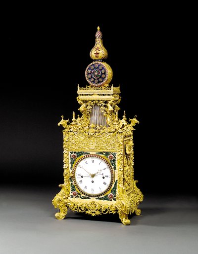Une très rare pendule musicale à automates en bronze doré et incrustée de pâte, probablement Guangzhou, vers 1790 - Chinese School