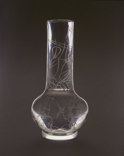 Bouteille gravée avec bambou, plantes de champignon lingzhi et rochers, marque et période Qianlong, 1736-95 (verre) - Chinese School