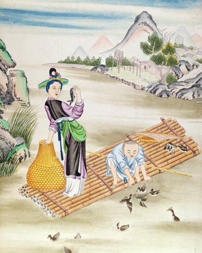 Chinois utilisant des cormorans pour pêcher - Chinese School