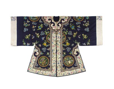 Manteau informel brodé bleu nuit pour femme Han, waitao, 3ème quart du 19ème siècle - Chinese School