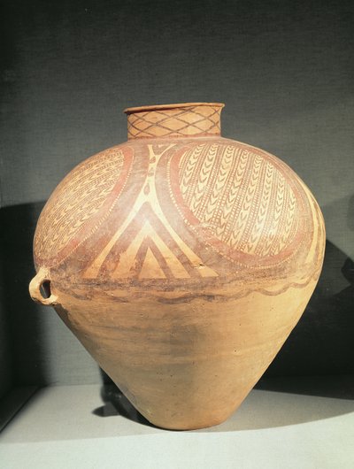 Grande jarre à col étroit avec petites poignées, de Yung-Ching, Gansu, fin du 3e millénaire av. J.-C. (argile) - Chinese School