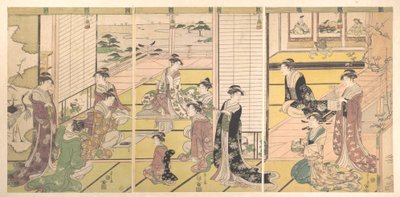 Hommage aux trois dieux de la poésie : femmes composant des poèmes - Chobunsai Eishi