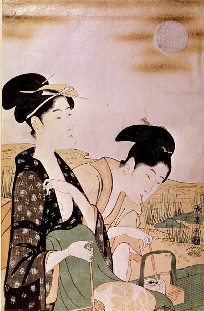 Admirant la lune : deux femmes fumant. Estampes par Choki Eishosai (actif fin 18ème siècle-début 19ème siècle) - Choki Eishusai