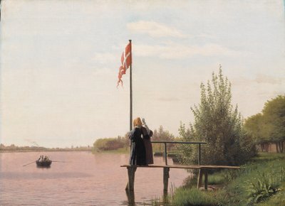 Vue du lac Sortedam depuis Dosseringen vers le faubourg Nørrebro à l