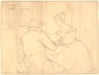 Le peintre C.D. Gebauer dessinant pour Mademoiselle Margrethe Hahn - Christen Købke