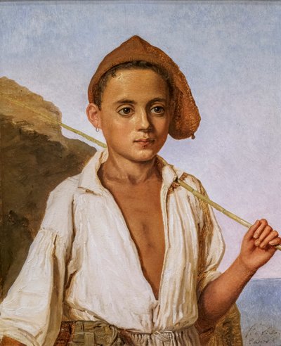 Un garçon pêcheur de Capri, vers 1839 (huile sur papier montée sur carton) - Christen Schjellerup Kobke