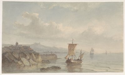 Paysage côtier avec port et navires sur l
