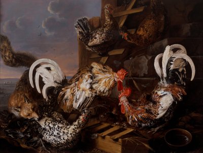 Scène de ferme avec un renard attaquant des poules - Christiaan Luykx or Luycks