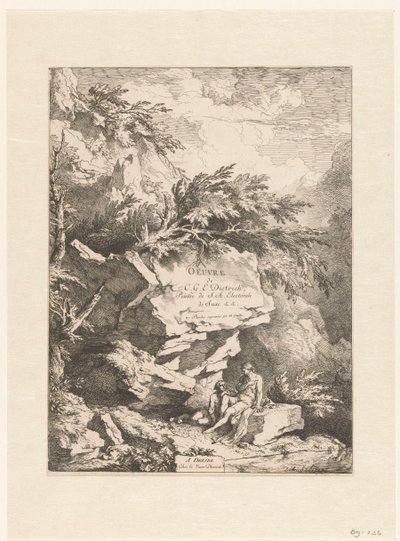 Paysage rocheux avec deux figures reposant sur une pierre (série: Œuvre de C. G. E. Dietrich) - Christian Wilhelm Ernst Dietrich