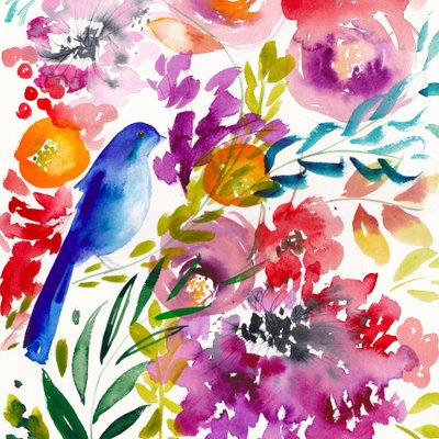 Oiseau aux couleurs vives et aux motifs floraux - Christine Lindstrom