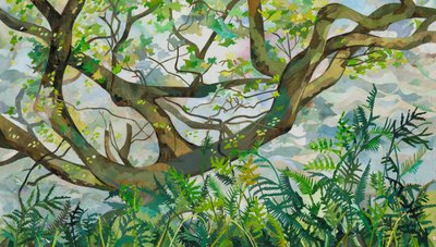 Arbre avec fougères SeaToller, 2025 (collage de papier peint à l