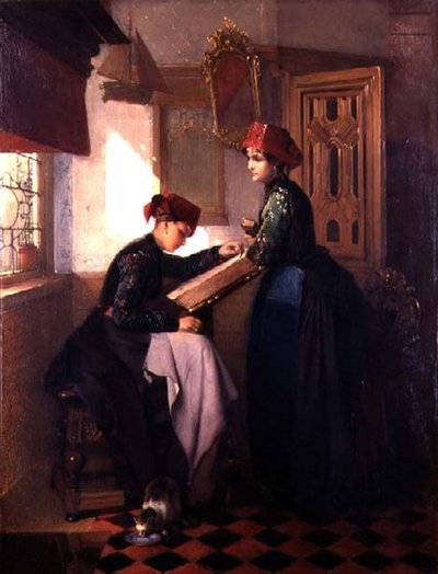 Filles de Hindeloopen dans un intérieur - Christoffel Bisschop