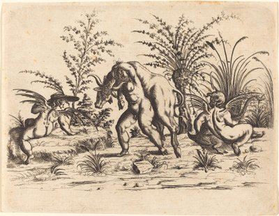 Trois putti avec un taureau mort - Christoph Jamnitzer