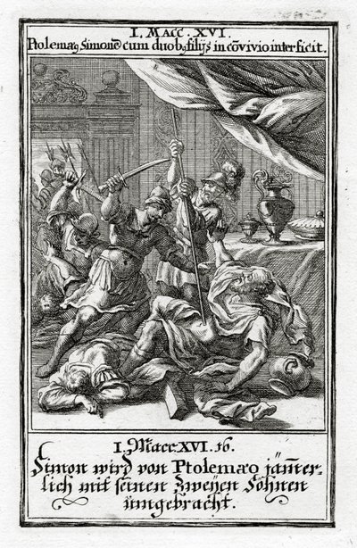 Simon et ses deux fils tués par Ptolémée. 1 Maccabées 14:16, 1695 - Christoph Weigel