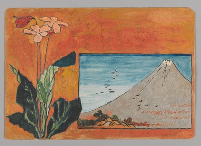 Petite carte avec Mont Fuji et fleurs - Christopher Grant La Farge