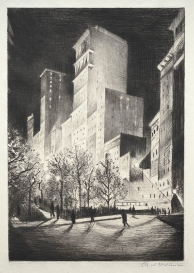 Trois heures du matin : Un coin près de Madison Avenue (également connu sous le nom de 2 heures du matin New York et Metropolis) - Christopher Richard Wynne Nevinson