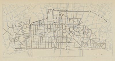 Plan de Sir Christopher Wren pour reconstruire la zone brûlée superposé aux rues existantes - Christopher Wren