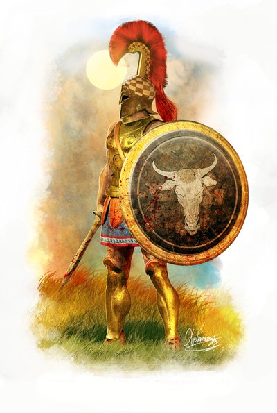 Hoplite athénien antique, 490 BC, 2010 (dessin au crayon, digitalbrush, 3d cgi) - Christos Giannopolous