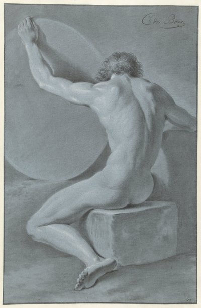 Nu masculin assis, vu de dos - Chrétien Dubois
