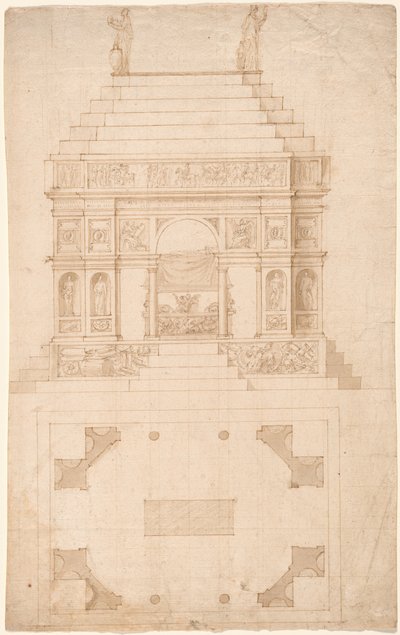 Tombe impériale : Élévation et plan au sol - Circle of Antonio da Sangallo