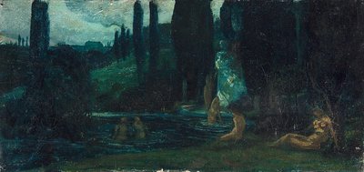 French : Femmes se baignant le soir dans un paysage méridional - Circle of Arnold Böcklin