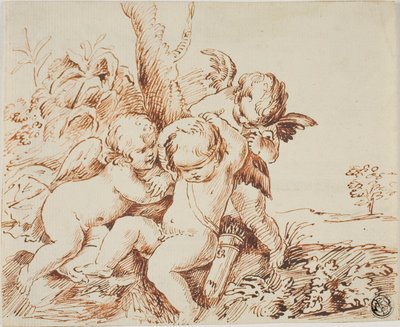 Deux Putti bandent les yeux d