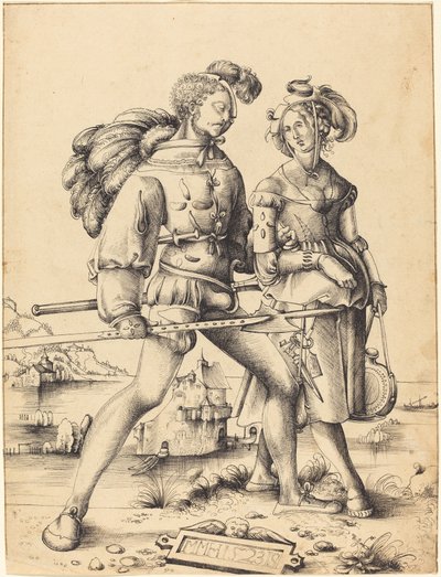 Un soldat marchant avec une cantinière - Circle of Urs Graf I