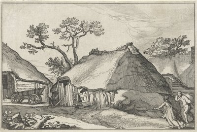 Ferme et une charrette dans une cour (Landschappen met boerderijen) - Claes Jansz. Visscher (II)