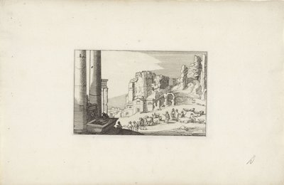 Paysage de collines avec une fontaine et des bergers (Variae antiquitates Romanae) - Claes Jansz. Visscher (II)