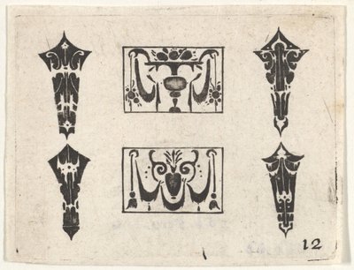 Gravure en noir avec deux panneaux horizontaux et quatre cabochons - Claes Jansz Visscher