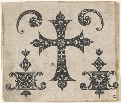 Gravure en noir avec une croix latine et de petits motifs, vers 1620 - Claes Jansz Visscher