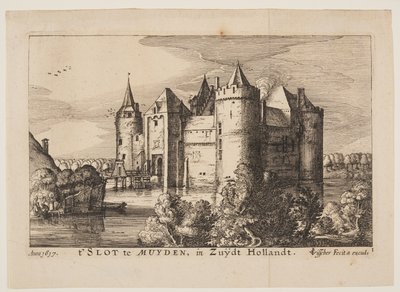 Le château de Muiden (en sens inverse), extrait de Quatre châteaux en Hollande et Utrecht - Claes Jansz. Visscher
