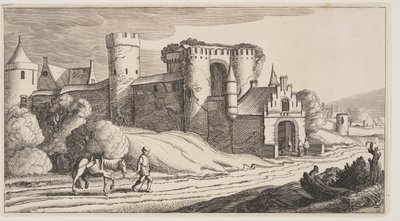 Un paysan avec un cheval sur une route près des remparts de la ville, extrait de Paysages (Playsante Lantschappen) - Claes Jansz. Visscher II