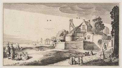 Champ de blanchiment devant un fort sur une rivière, extrait de Paysages (Playsante Lantschappen) - Claes Jansz. Visscher II