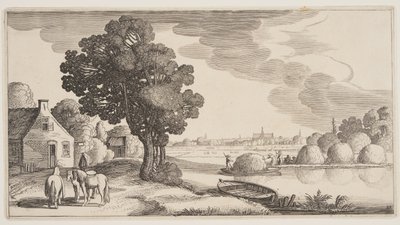 Transport de foin sur une rivière, extrait de Paysages (Playsante Lantschappen) - Claes Jansz. Visscher II
