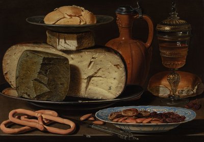 Nature morte avec fromages, amandes et bretzels - Charlotte Evans