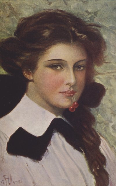 Fille avec des cerises dans la bouche - Clarence F. Underwood