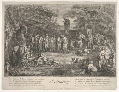 Le Mariage: dans une forêt, un vieux satyre marie les fiancés - Claude Gillot