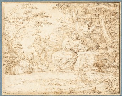 Deux femmes au repos et deux satyres dansant - Claude Gillot