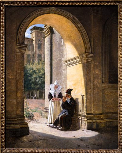 Un soldat soigné par une religieuse dans un cloître - Claude Jacquand