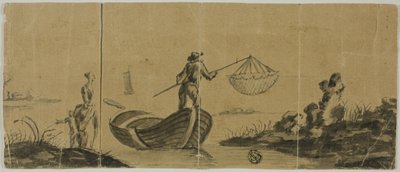 Chinoiserie avec Homme Pêchant depuis un Bateau, Femme et Enfant Debout sur le Rivage - Claude Joseph Vernet