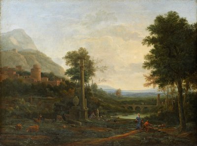 Paysage avec une colonne et des figures - Claude Lorrain