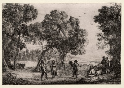 Paysage avec une danse de campagne, petite plaque, c. 1637 - Claude Lorrain