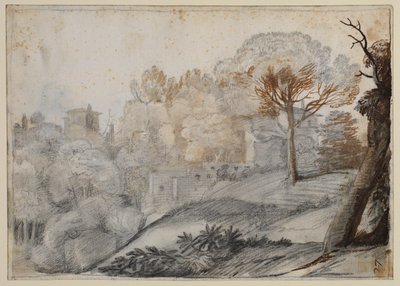 Paysage avec arbres et bâtiments - Claude Lorrain