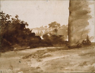 Vue de la verdure avec un mur à droite - Claude Lorrain