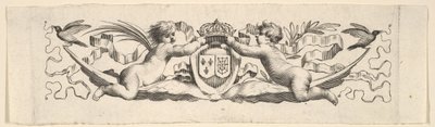 Bandeau : Deux enfants avec les armes de France et de Navarre - Claude Mellan