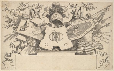 Trophée avec monogramme contenant les lettres de LEONARDOS, 1651 - Claude Mellan