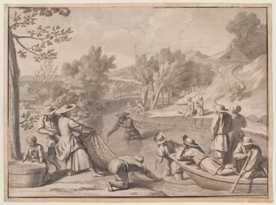 Août : Pêche, vers 1700 (encre) - Claude Simpol